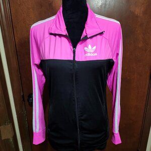 Adidas Track Jacket Black Hot Pink Full Zip Long Sleeve W/ Pockets Women' Size M
